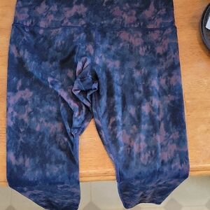 Athleta Blue and Pink Leggings with Tie-Dye Design